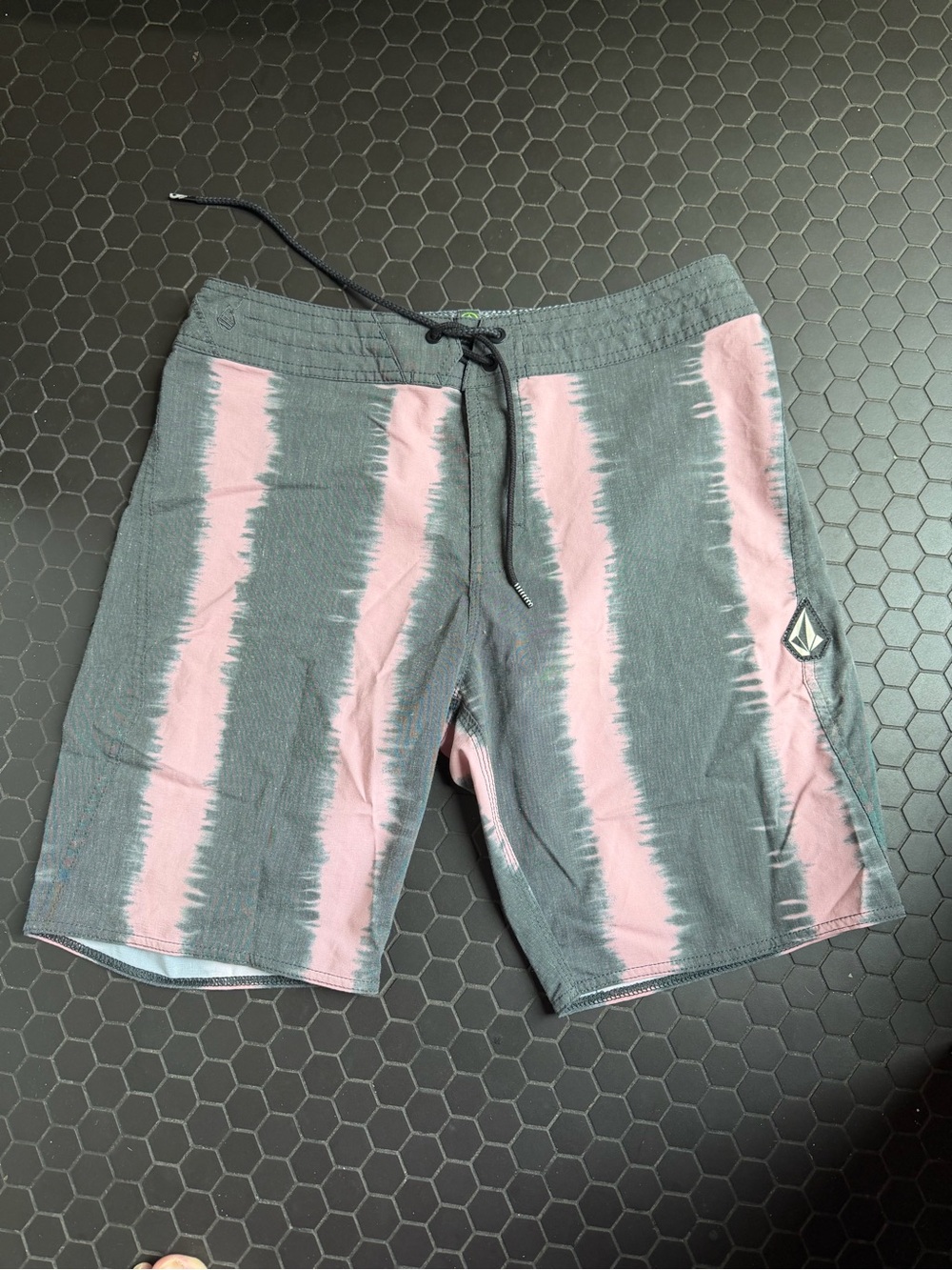 Volcom Men's Gray and Pink Striped Hybrid Boardshorts